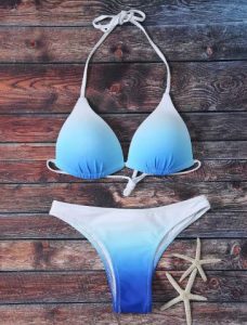 Cloud Print Halter Bikini Set - White And Blue