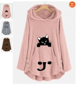 Casual Decorative Button Printed Long Sleeve Hoodie